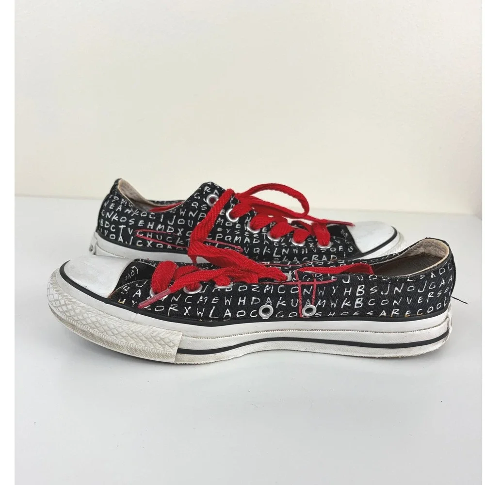 Converse All Star Alphabet Print Low Top Sneakers Red Black Women's 7